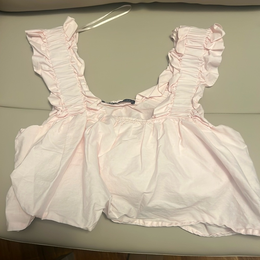 Zara pink cotton ruffle crop top